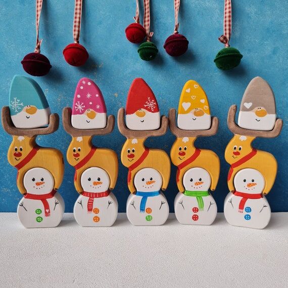 Christmas Wooden Puzzle Toy, Set of Wooden Gn...