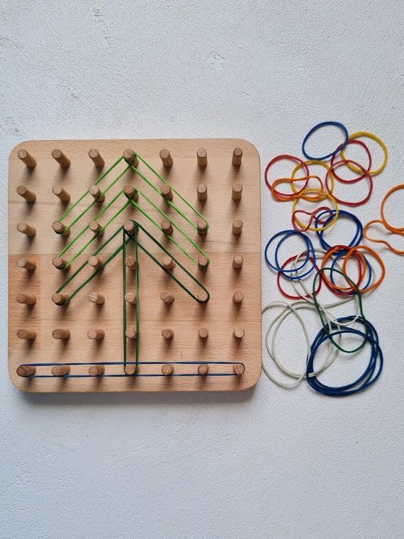 Natural Wood Geo-board Game Set, Open-ended M...