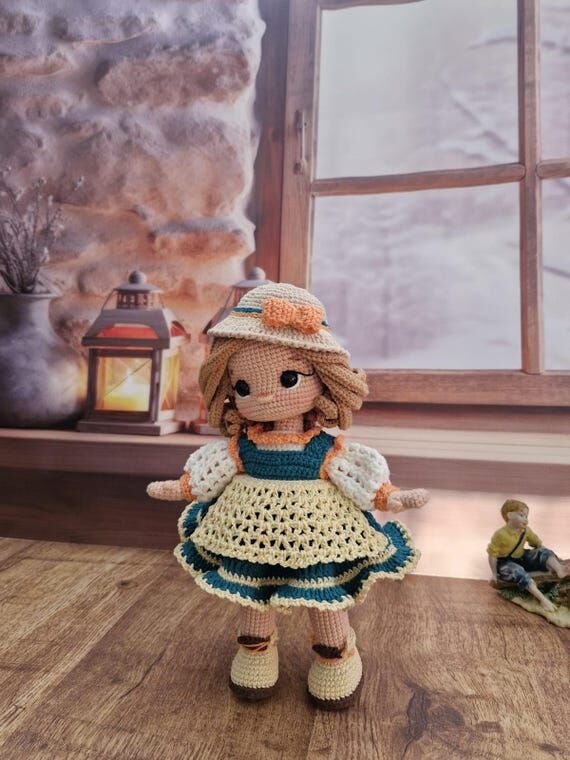 Handmade Crochet Girl Doll with Hat, Amigurum...