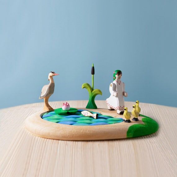 The Pond with Girl and Ducklings Waldorf Wood...