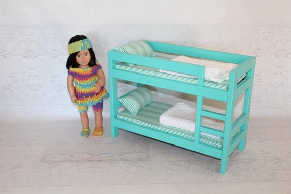 Handmade Wood Doll Bunk Bed: Green Finish, Be...