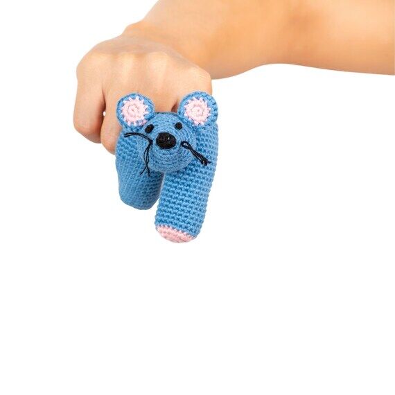 Hand Knitted Mouse Puppet in Organic Cotton |...