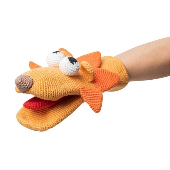 Hand Knitted Lion Puppet in Organic Cotton | ...