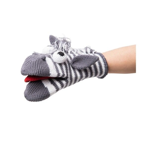 Hand Knitted Zebra Puppet in Organic Cotton |...