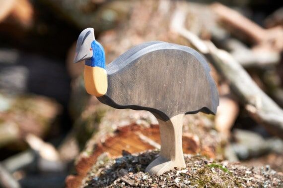 Wooden Cassowary Figure for Nature Play - Han...