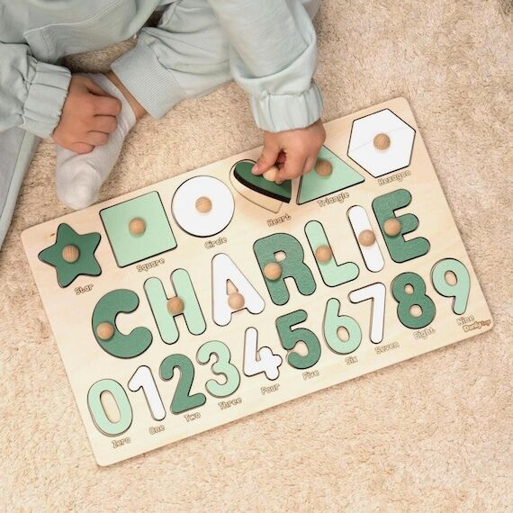 Wooden Name Puzzle - Shapes and Numbers / PER...