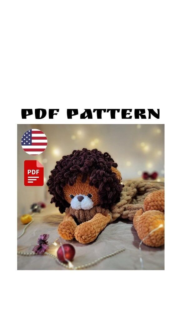 Lion Amigurumi Toy Crochet Pattern, Plush Pyj...