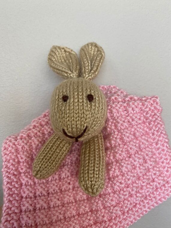 Knitted Bunny Lovie: Baby Cuddle Blanket, Han...