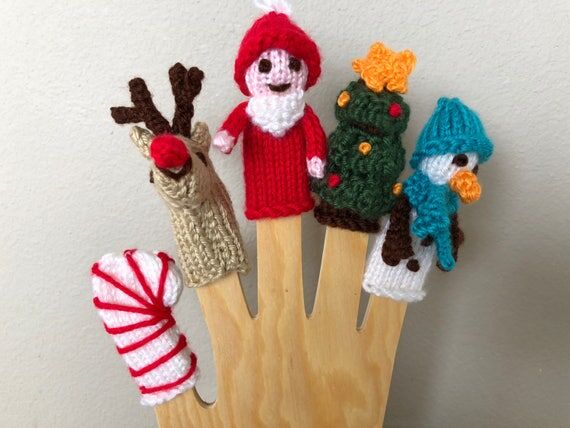Handmade Knitted Christmas Finger Puppet Patt...
