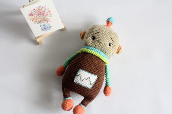 Crochet Robot Plush Toy, Amigurumi Robot Doll...