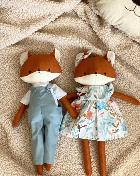 Handmade Linen Fox Doll: Personalized Stuffed...