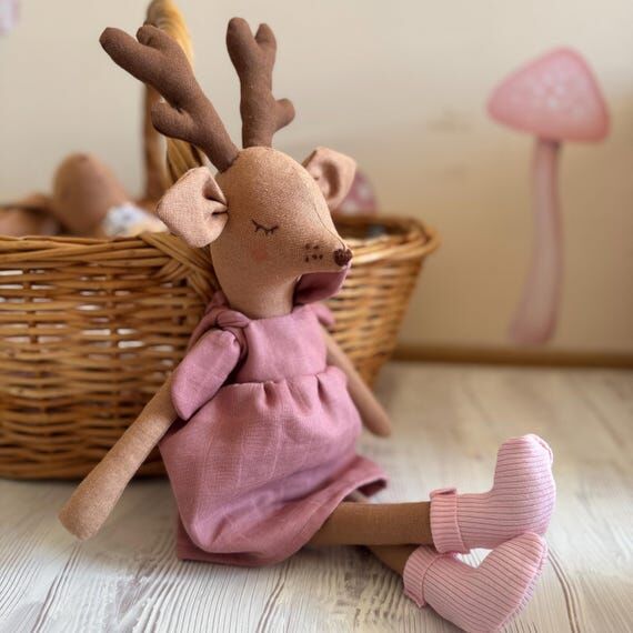 Personalized Handmade Linen Deer Doll: Woodla...