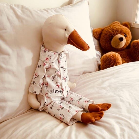 Personalized Linen Goose Plush: Handmade Hypo...