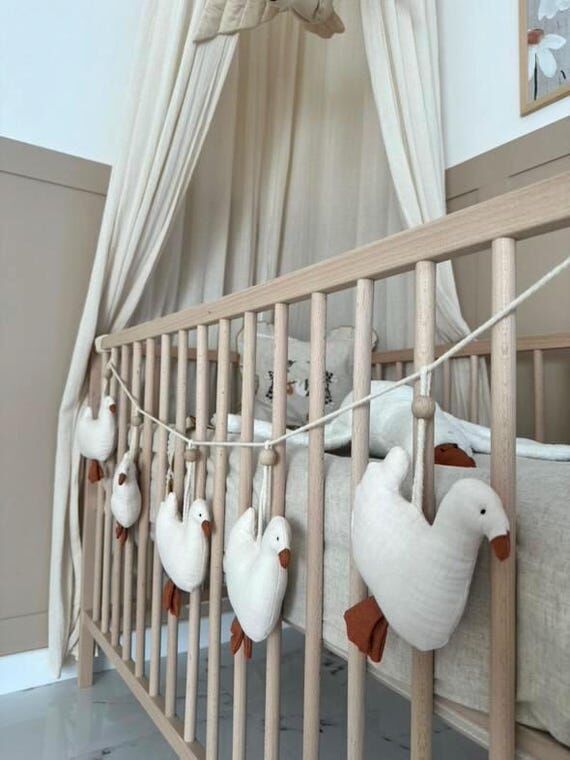 Handmade Goose Crib Garland, Natural Muslin N...