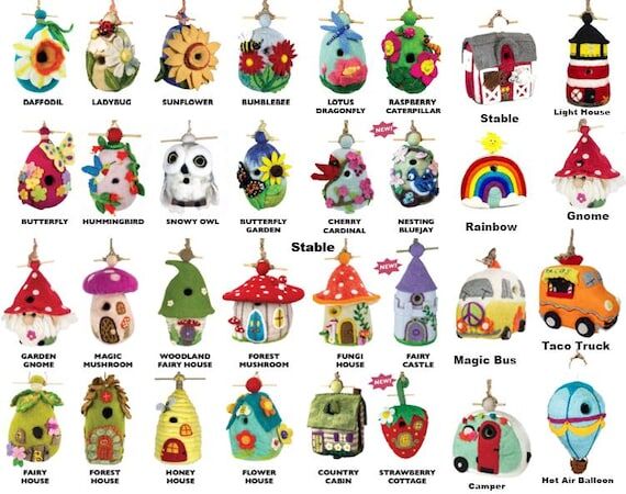 Felt Birdhouses / Fairy House / Funny Birdhou...