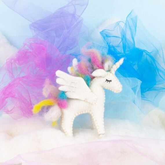 Felt rainbow unicorn Ornament/ Waldorf Unicor...