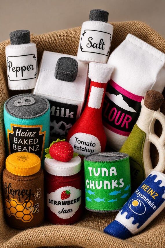 Realistic Handmade Felt Condiments Set Play F...