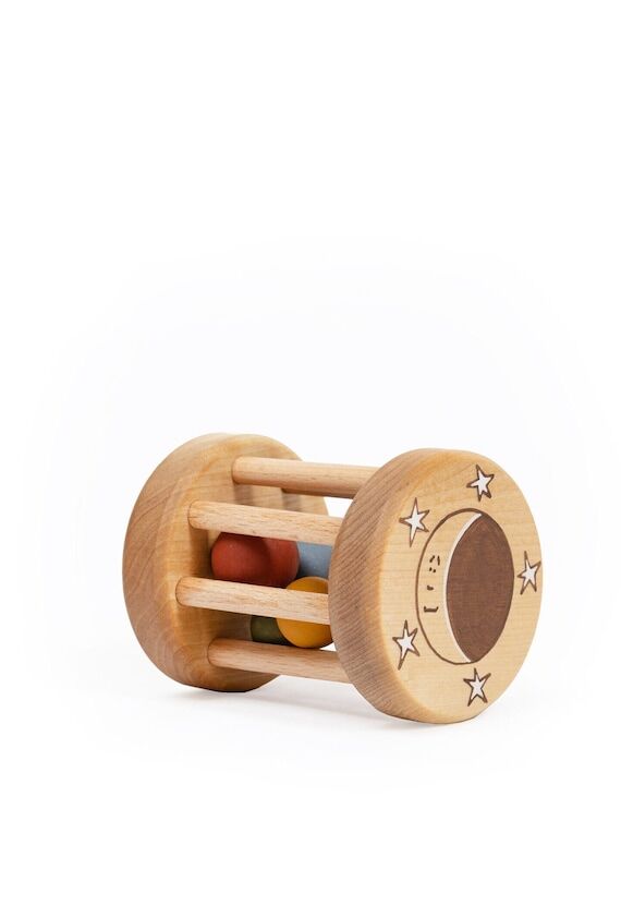 Handmade New Baby Gift, Wooden Baby Rattle To...