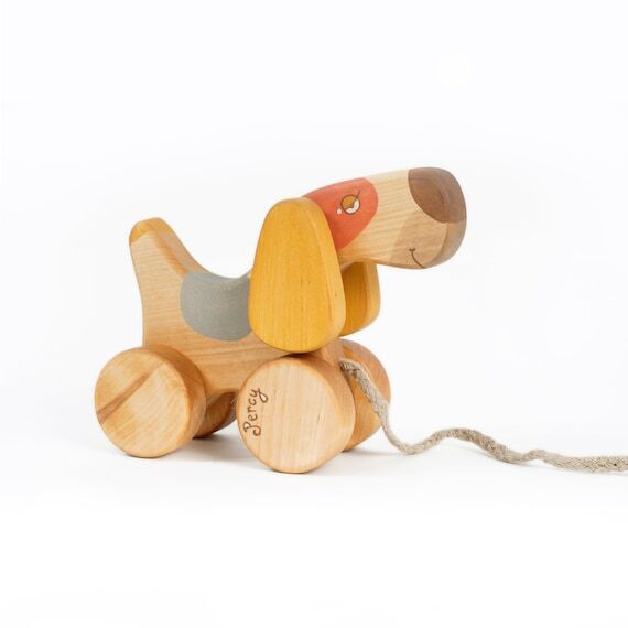 Personalized Pull Toy Dog, Heirloom Toys, Nat...