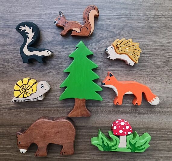 Handmade Wooden Toy Animals , Woodland Animal...