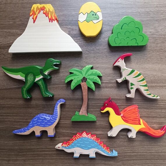 Wooden Toys Dinosaur Set , Wooden Animals Fig...