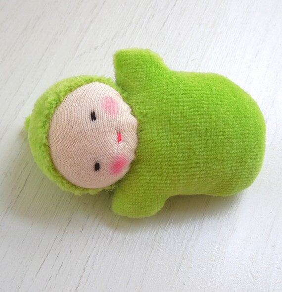 Lime Green Pocket Doll - Waldorf style Doll -...