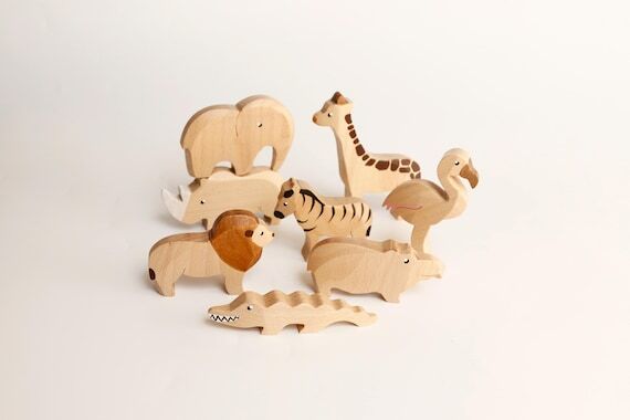 Wooden African Animal Toy Set: Oak Nursery De...