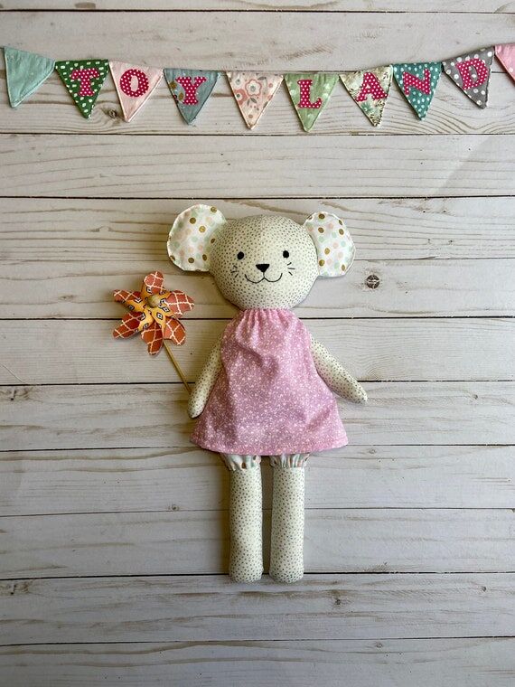 Handmade Mouse Cloth Doll, Heirloom Fabric Mo...