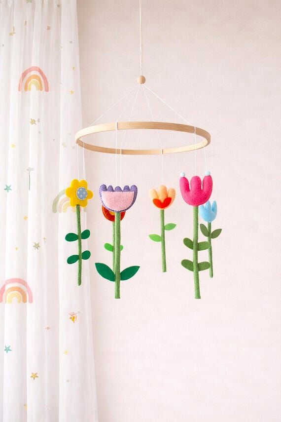 Colorful Floral Baby Mobile, Whimsical Nurser...