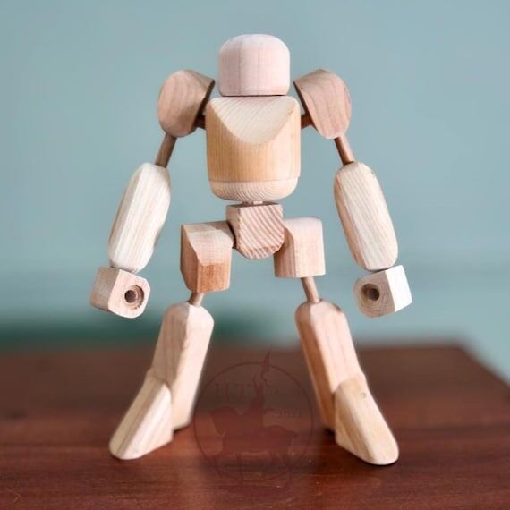 DIY Wooden Robot Toy Kit: Unfinished Action F...