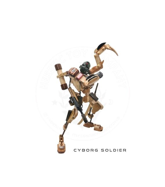 Artisan Wooden Action Figure with Porcelain S...
