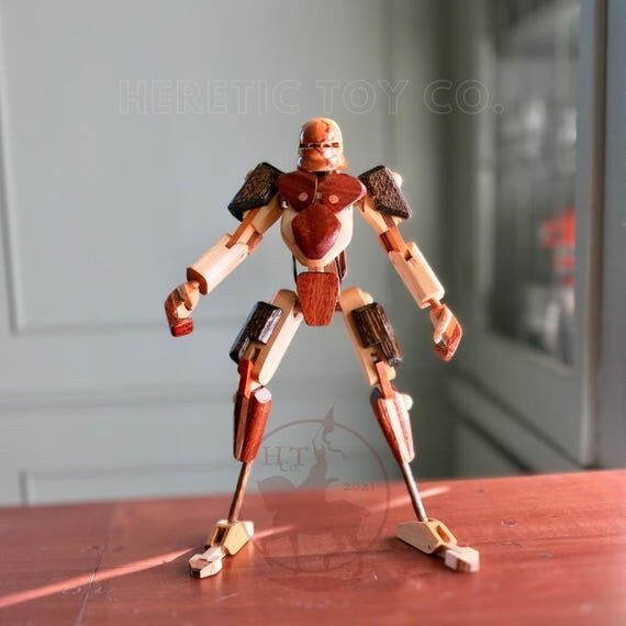 Handcrafted Wooden Cyborg Action Figure: Magn...