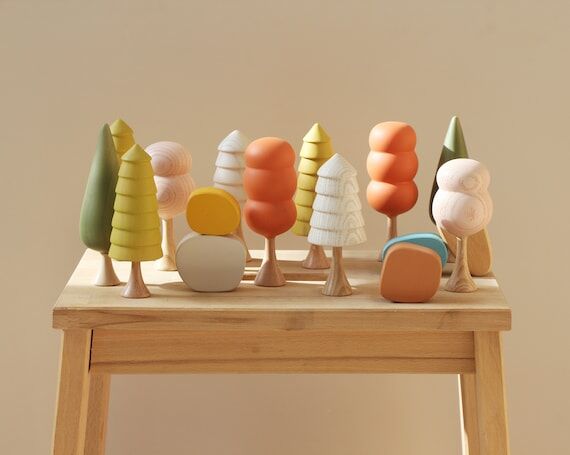 Colorful Wooden Tree Set: Handmade Beech and ...