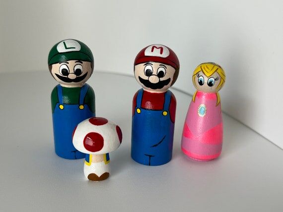 Super Mario Bros. Handpainted Wooden Peg Doll...