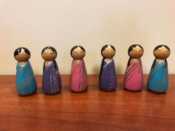 Wooden Handpainted Peg Doll Toys Sarees (Sari...