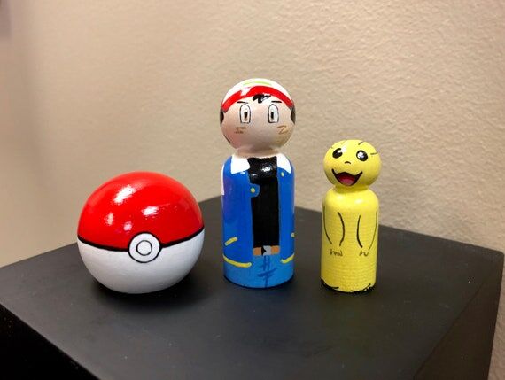 Pokemon Ash Pikachu Pokeball Wooden Handpaint...