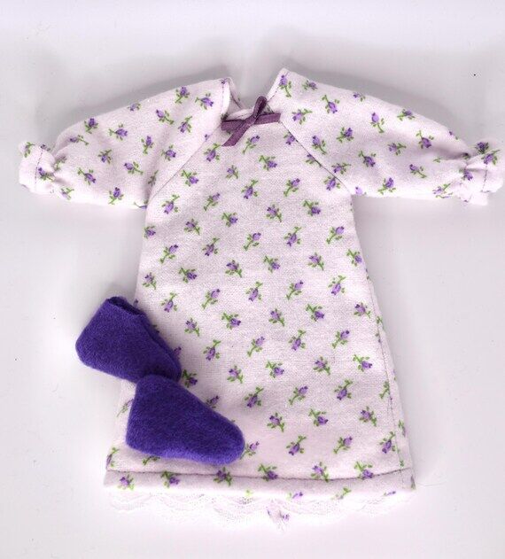 Doll Clothes: White Nightgown & Purple Slippe...