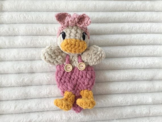 Crochet Baby Duck Lovey: Plushie with Overall...