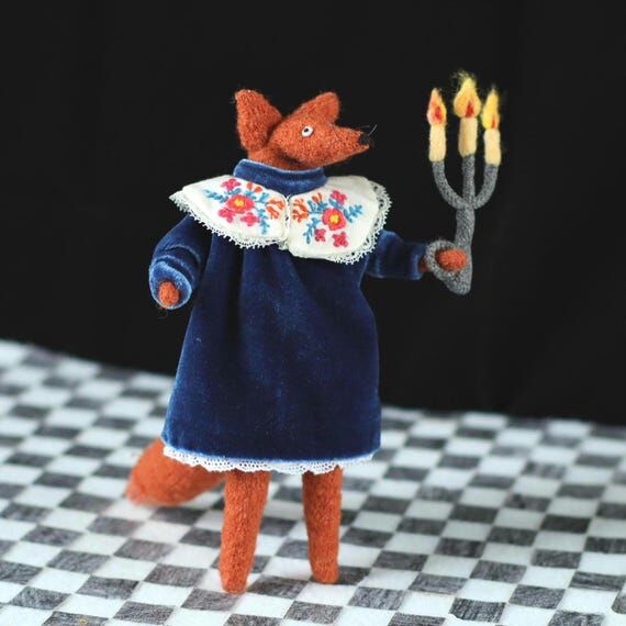 Handmade Wool Fox Doll in Blue Velvet Dress ...