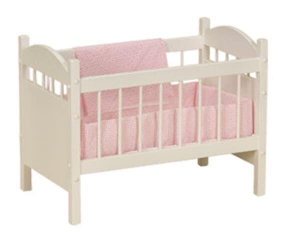 Large Doll Crib Handmade Bedding White Finish...