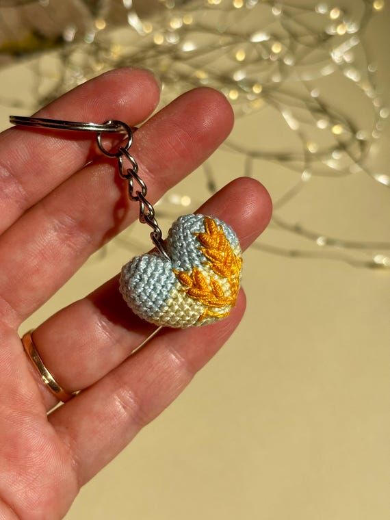 Ukrainian heart Keychain with Wheat Embroider...