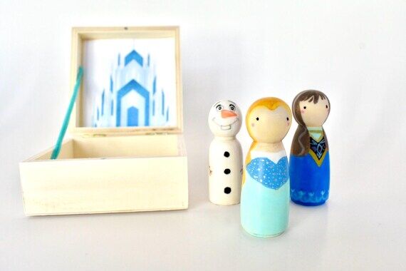 Hand Painted Peg Dolls, Elsa, Anna, Olaf, Woo...