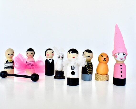 Peg dolls toy / Circus set / natural wooden ...