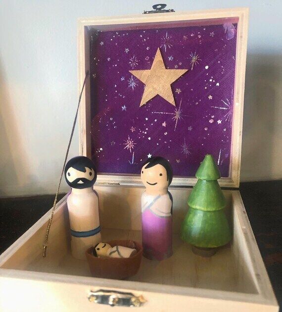 Hand-Painted Nativity Peg Doll Set, Holy Fami...