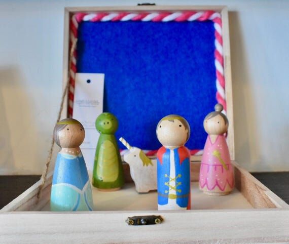Hand Painted Wooden Peg Doll Fairytale Set...