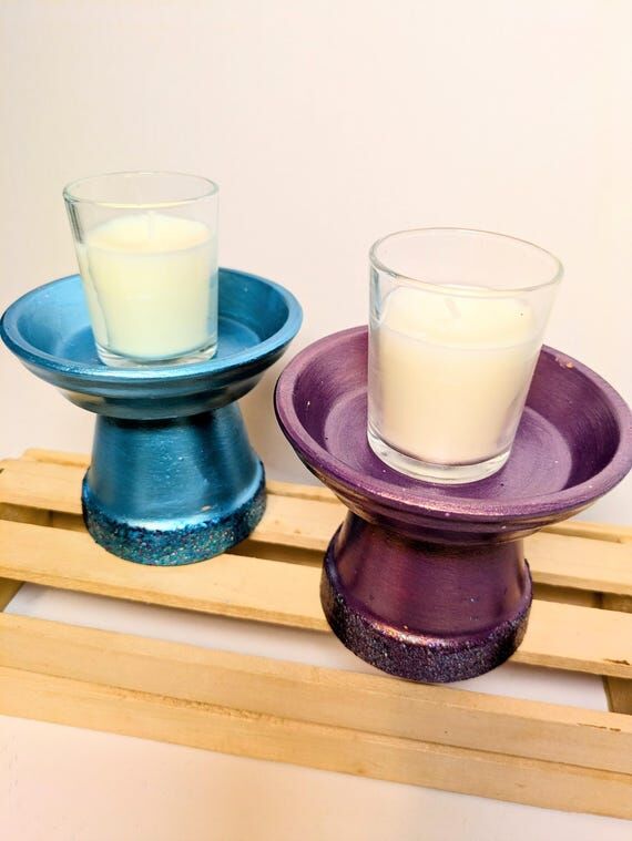 Hand-Painted Candle Holder, Glitter Terra Cot...