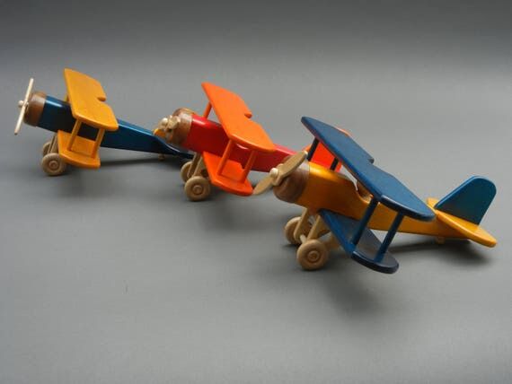 Handmade Wooden Biplane Toy: Maple, Walnut & ...