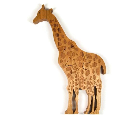 Personalized Wooden Giraffe Puzzle: Cherry Wo...