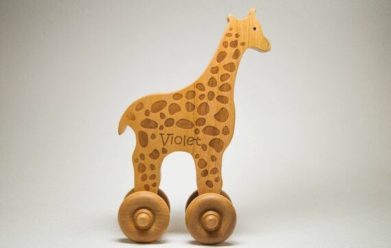Personalized Wooden Giraffe Push Toy - Cherry...