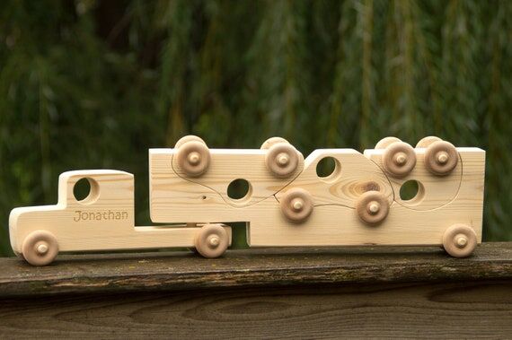 Personalized Wooden Toy Semi Truck with Trail...